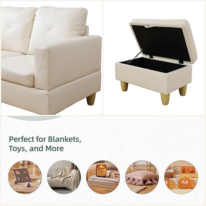 FONTOI L Shaped Sectional Couch Sofa, Modern Couches for Living Room, Comfy 4 Seat Modular Sectional Sofa with Ottoman Storage for Bedroom Apartment, White