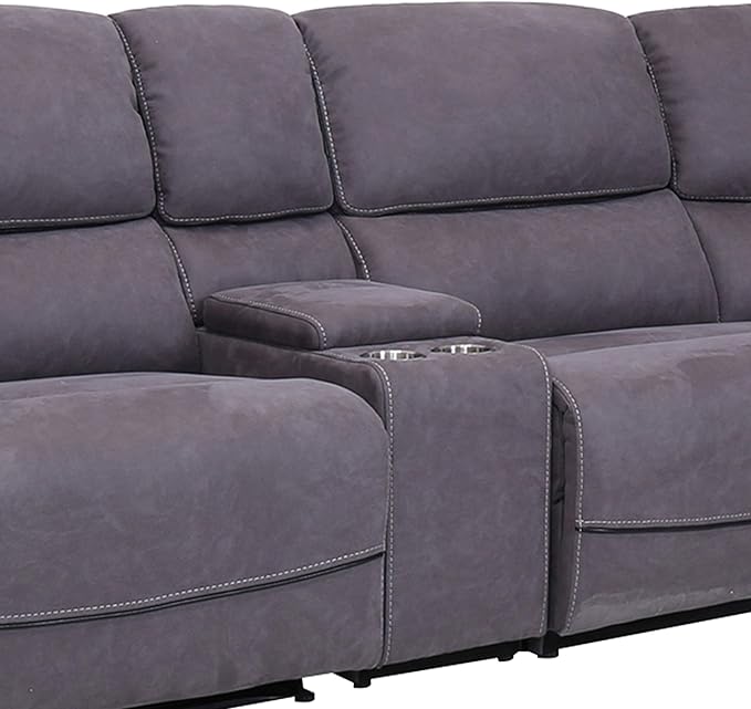 AC Pacific Levi 6-Piece Power Reclining Sectional Couch for Living Room, Transitional Fabric Upholstered Sofa with Storage Console and Cup Holders, Gray