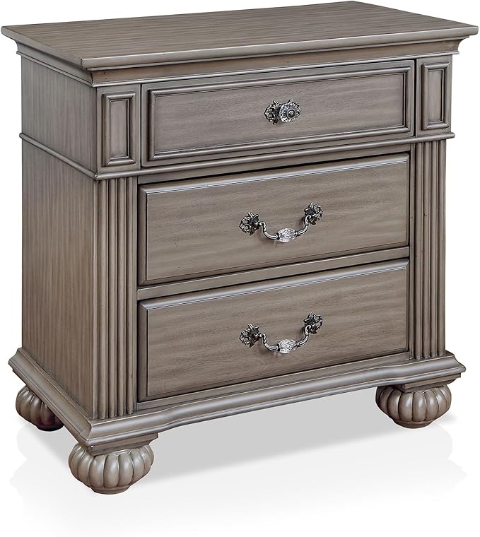 Furniture of America Malierd Traditional Wood 5-Piece Set, Panel King-Size Bed, 3-Drawer Nightstands, Dresser and Mirror for Bedroom, Gray