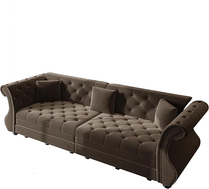 Eafurn Oversized 4-Seater Chesterfield Loveseat Convertible King Size Sleeper Couch Bed,Classic Tufted Velvet Pull Out Loveseat Sofa Bed with Roll Armrest and Solid Wood Legs