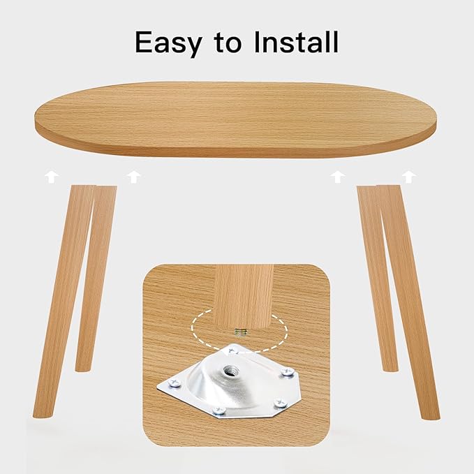 Coffee Table Low Table with 4 Solid Wood Leg, Floor Table Desk for Sitting on The Floor, Small Oval Coffee Table for Small Space, Side Table Japanese Coffee Table for Living Room Apartment Home, Brown