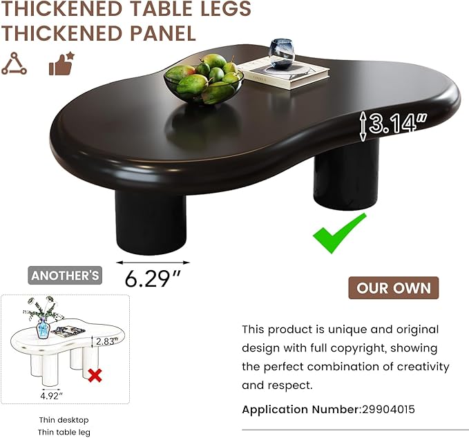 Guyii Cloud Coffee Table, Black Coffee Table for Living Room, Cartoon Irregular Indoor Tea Table, Modern End Table with 3 Legs (Black, 46.06 Inch)