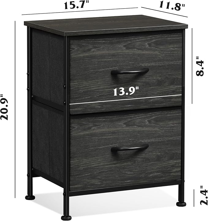WLIVE Night Stand, Small Dresser with 2 Drawers & Wooden Top, Nightstand with Fabric Bins, Bedside Table End Table for Bedroom, Closet, Entryway, College Dorm, Charcoal Black - Image 3
