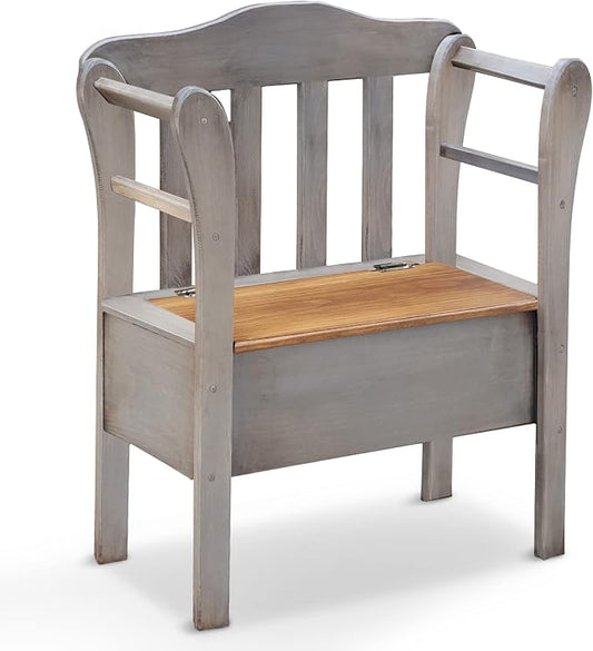 Peaceful Classics Bench with Storage - Small Wooden Storage Bench for Entryway, Hallway, Mudroom, Farmhouse, Bedroom, & Living Room, Amish Handmade Furniture Storage Organizer, Pewter by PeacefulValley