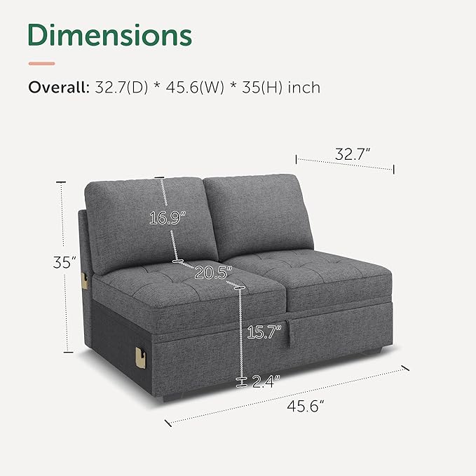 HONBAY Modular Sectional Sleeper Sofa with Pull Out Bed, Loveset Chair for Sectional Couch, Grey
