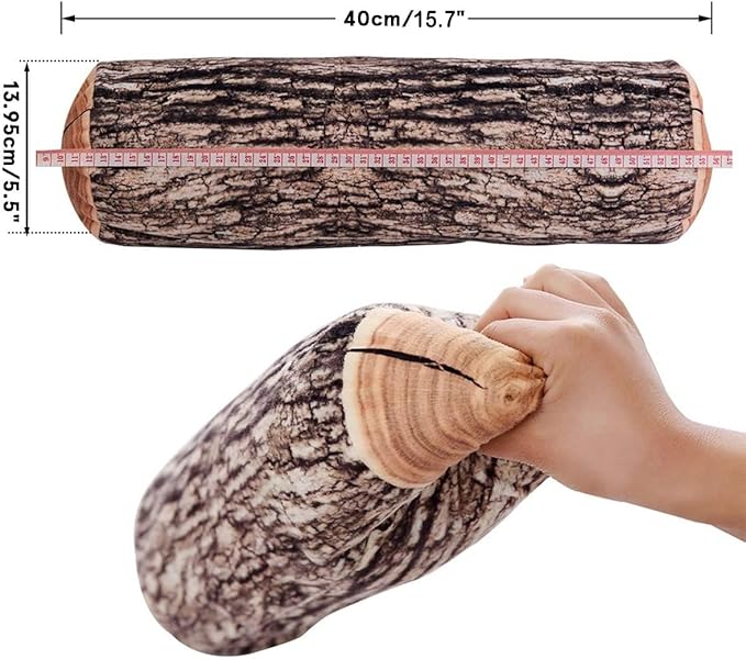HYSEAS Decorative Round Throw Pillow, 3D Digital Print Comfortable Kids Funny Cute Wood Log Pillow Cylinder Floor Cushion for Home, Couch, Sofa, Bedroom, Living Room Decor, Trunk