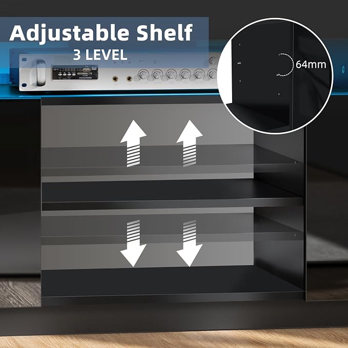 HOMMPA LED TV Stand for 65/60/55 inch TV Modern Entertainment Center with Power Outlets, Gaming TV Consoles with Storage Media Table with LED Lights Game Cabinet for Living Room Black - Image 7