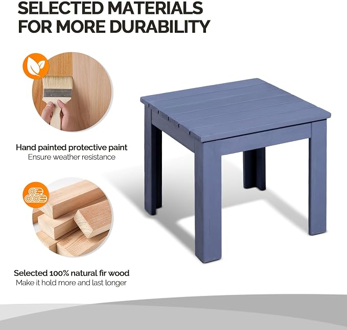 VINGLI Outdoor Wooden Side Table, Square Patio Side Table, Small Outdoor Table for Patio, Backyard, Garden, Poolside, Balcony, Adirondack Conversation End Table (Navy Blue) - Image 4