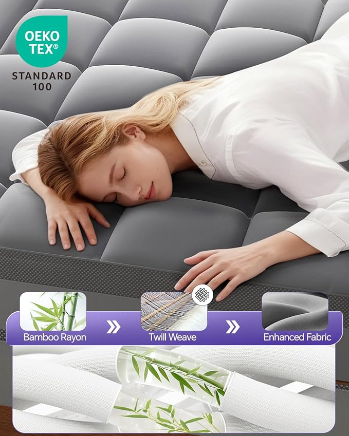 ChiXpace Dual Layer 5 Inch Memory Foam Mattress Topper King - 3 Inch Pillow Top Mattress Pad and 2 Inch Gel Memory Foam, 7-Zone Egg Crate Mattress Topper (Gray)