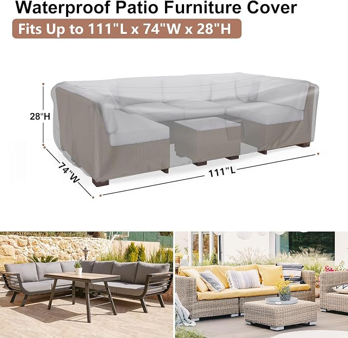 Patio Furniture Covers, Heavy Duty Outdoor Furniture Cover Waterproof, Sectional Sofa Set Covers Table and Chair Set Cover 111" L × 74" W × 28" H - Image 2