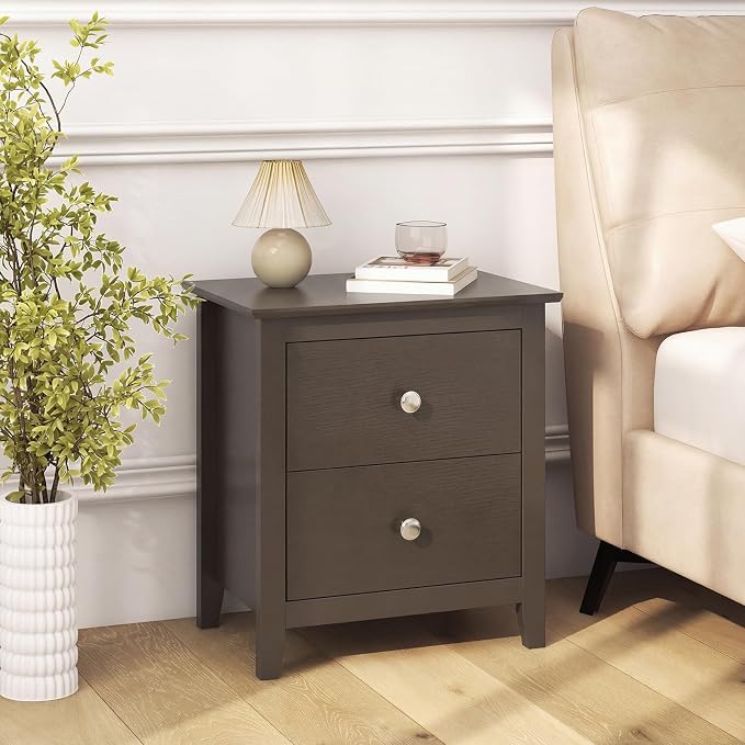 Giantex Nightstand, Modern 2 Drawers Night Stand with Handles, Sofa Side Table with Sturdy Legs for Small Spaces, College Dorm, Kids’ Room, Wooden Bedside Table for Bedroom (1, Espresso) - Image 2