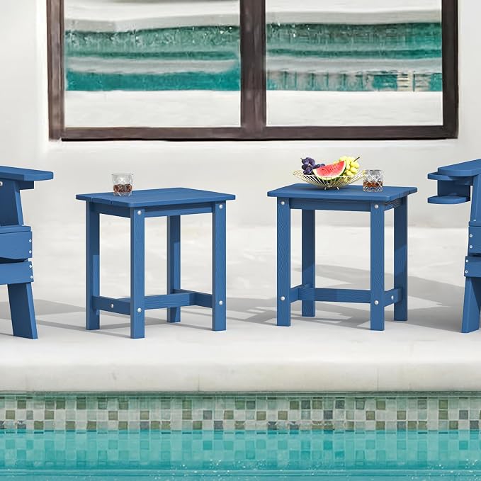 LUE BONA Outdoor Side Table Set of 2, HDPS Small Outdoor Table, Adirondack Side Table, Outside End Table for Patio, Porch, Deck, Weather Resistant/Easy Maintenance/Indoor or Outside Use, Navy Blue - Image 2