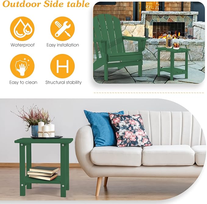 Apolimi Adirondack Outdoor Side Table, 2-Tier Sturdy Patio End Table Weather Resistant, 16.5" Solid Side Table for Patio, Pool, Porch - Image 5