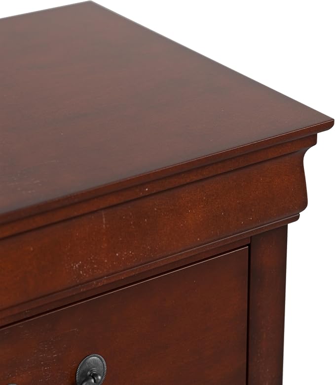 Furniture of America Arabella Traditional Solid Wood Nightstand with Drawers and Antique Nickle Handles, Small Bedside Table, No Assembly Wooden Night Stand for Bedroom, Guest Room, Dorm, Cherry - Image 8