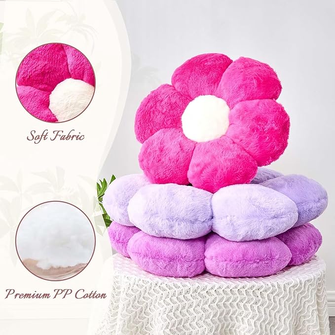 Kcvvcr Purple Flower Pillow, 17.7" Flower Shaped Plush Decorative Throw Pillow for Bed