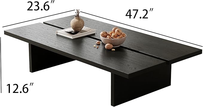 47.2" Modern Coffee Table for Living Room, Black Coffee Table Wood Living Room Table Rectangular Center Table Tea Table for Home Office