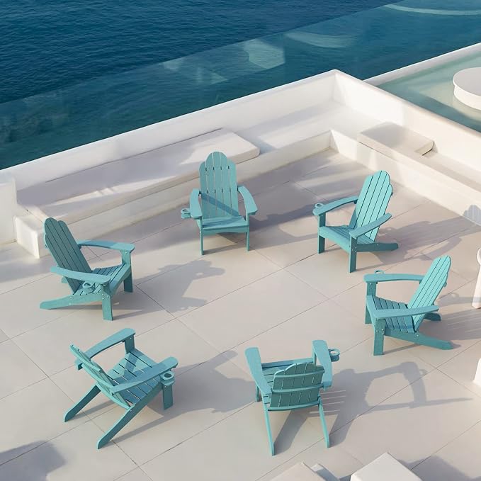 LUE BONA HDPS Adirondack Chairs Set of 6, Fire Pit Outdoor Chair Weather Resistant with Cup Holder, Modern Plastic Chair Plastic for Patio, Deck, Proch, 350LBS, Blue Turquoise by LUEBONA