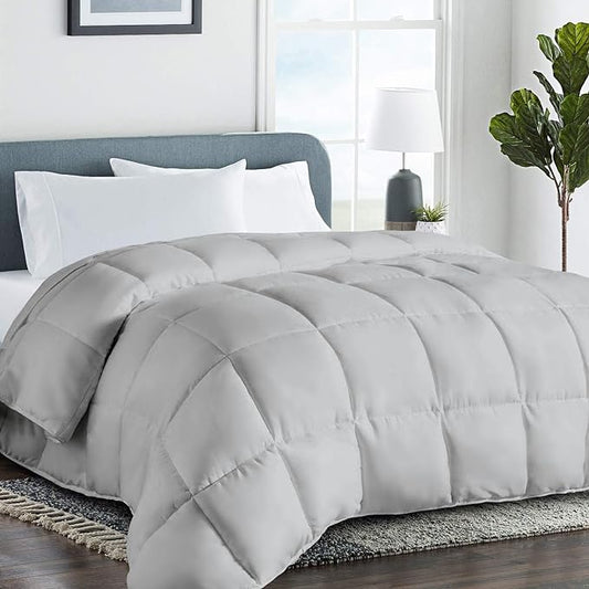 COHOME PremiumTwin XL Size Comforter, All-Season Quilted Down Alternative Duvet Insert, Luxury Hotel GentleSoft Comforter with Anti-Clump Tech & 8 Tabs - Reversible - Light Grey 68x92 inches