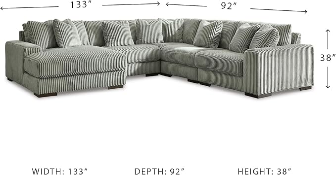 Signature Design by Ashley Lindyn Contemporary Right-Arm Facing 4-Piece Sectional with Chaise, Reversible Cushions, Armrest and Throw Pillows, Gray