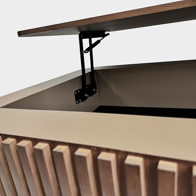 Lift Top Coffee Table with Storage for Living Room Mid Century Modern Coffee Table with Lifting Top Wood Fluted Coffee Tables with Lifts Up Tabletop for Home Apartment Office 38.6",Walnut Rectangle