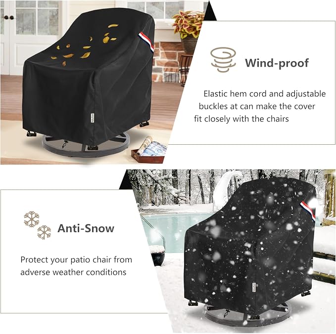 Patio Chair Covers Waterproof Heavy Duty Patio Furniture Covers, 35W x 37D x 36H Inches Swivel Outdoor Chair Cover 2 Pack (Black) - Image 7