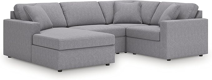 Signature Design by Ashley Contemporary Modmax Stain Resistant U-Shape Left-Arm Facing 4-Piece Sectional with Chaise and Reversible Cushion, Gray