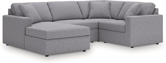 Signature Design by Ashley Contemporary Modmax Stain Resistant U-Shape Left-Arm Facing 4-Piece Sectional with Chaise and Reversible Cushion, Gray