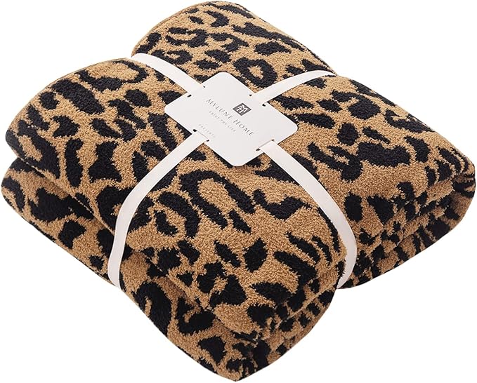 MH MYLUNE HOME Micro Plush Microfiber Polyester Blanket (71x78 inch, Brown) Ultra Soft & Warm Reversible Leopard Pattern Blanket for Sofa Couch Bed, Extra Large
