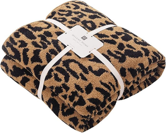 MH MYLUNE HOME Micro Plush Microfiber Polyester Blanket (71x78 inch, Brown) Ultra Soft & Warm Reversible Leopard Pattern Blanket for Sofa Couch Bed, Extra Large