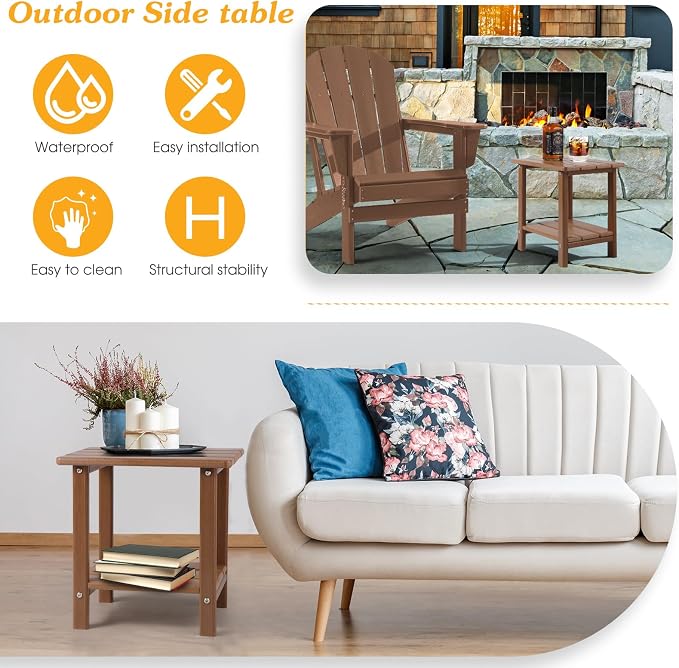 Apolimi Adirondack Outdoor Side Table, 2-Tier Sturdy Patio End Table Weather Resistant, 16.5" Solid Side Table for Patio, Pool, Porch - Image 5
