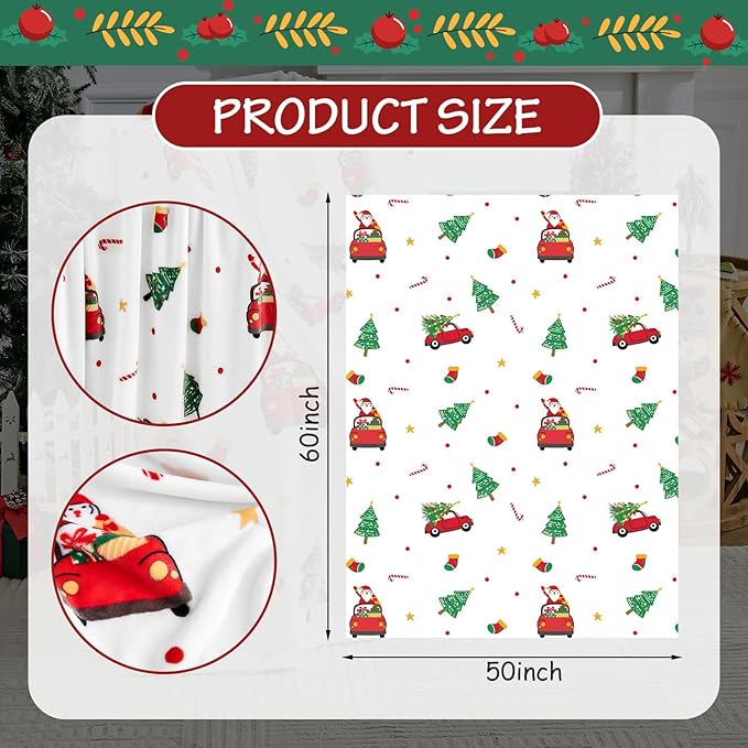 Edenleaf Christmas Blanket - White Holiday Throw with Santa Claus & Snowman - Warm Cozy Fleece Winter Blanket, 50x60 Inches???White