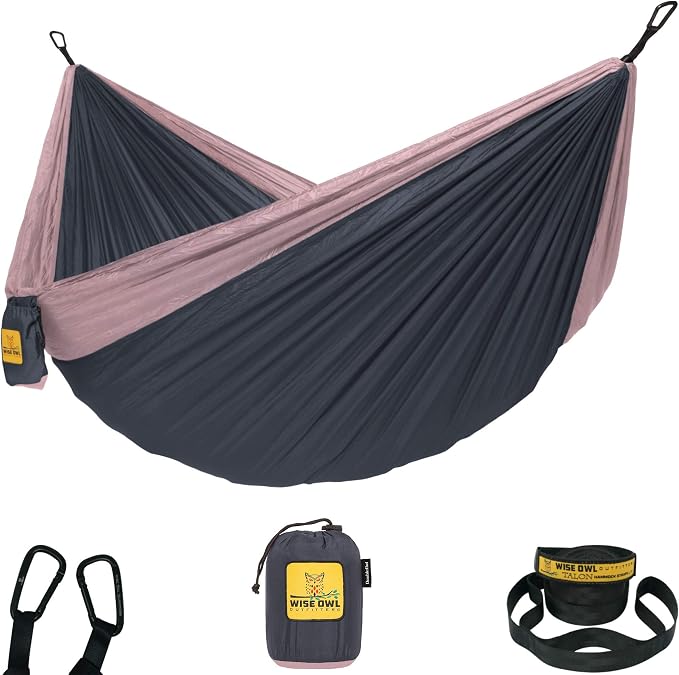 Wise Owl Outfitters Camping Hammock – 500lbs Portable Hammock with Tree Straps - Travel, Backpacking, Hiking, Outdoors Camping Gear - Single or Double by WiseOwlOutfitters