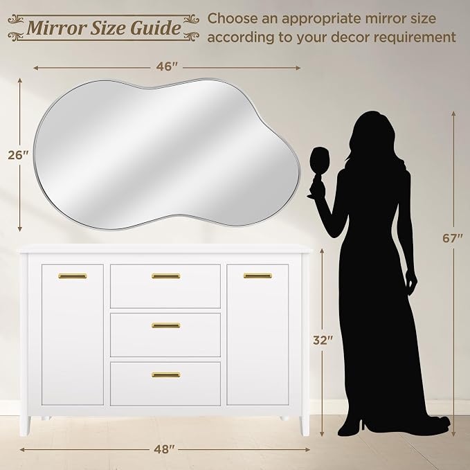 Dorlicecass Bathroom Mirror - Silver Irregular Wall Mirrors Decorative 26"x46" Asymmetrical Tempered Glass Aviation Aluminum Alloy Frame for Vanity, Bedroom, Living Room, Cloakroom, Entryway - Image 4