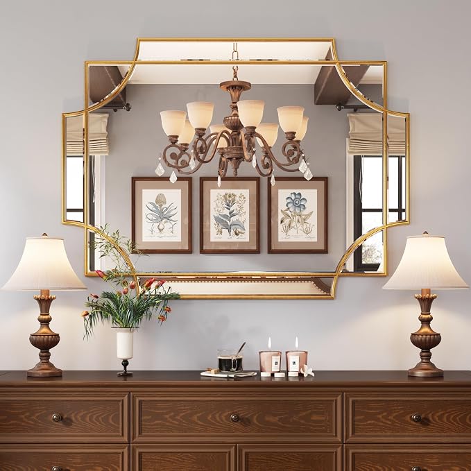 Kelly Miller Large Gold Decorative Mirror for Wall, 30"x40" Gold Bathroom Mirror Rectangle Vanity Wall Mirror Beveled for Master Bath Half Bath Living Room Bedroom Farmhouse Fireplace Hallway - Image 2