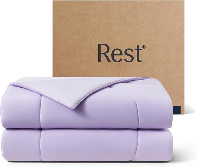 REST® Evercool® Cooling Comforter, Full/Queen, Blanket for Hot Sleepers, All Season Bedding to Keep Cool for Night Sweats, Breathable Lightweight Blanket, 90"x90" Inches, Lavender Breeze