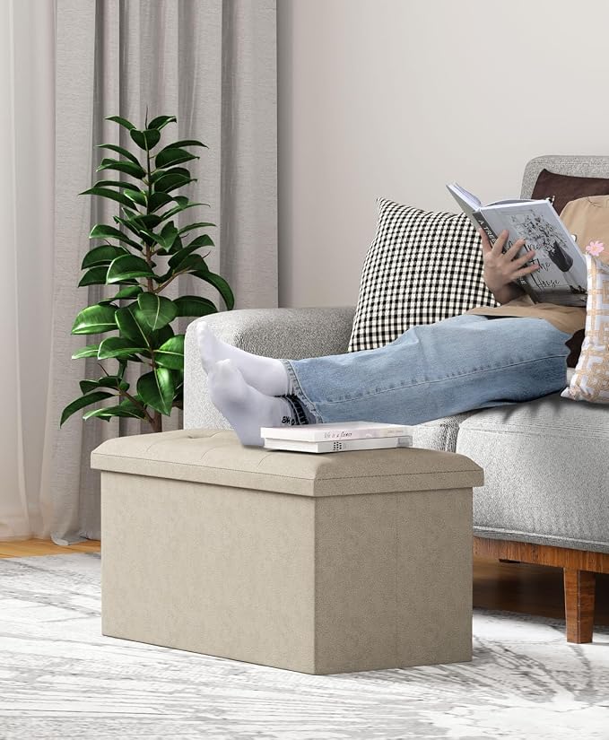 OS MOTOR Storage Ottoman Bench, Folding Ottoman Foot Rest,15 x 30 x 15 Inches,End of Bed Bench,Storage Chest, for Living Room, Bedroom, Hallway, Entryway, Holds up to 600 lb (Sandy-Beige1, 30") - Image 8