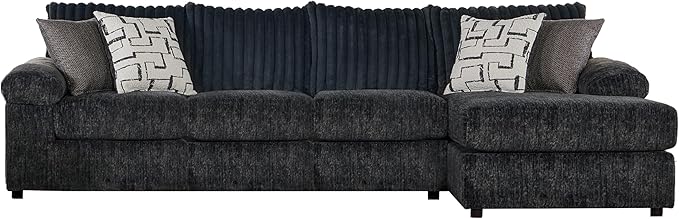 Roundhill Furniture Nason Wide Wale Corduroy Sectional Sofa Chaise, Charcoal