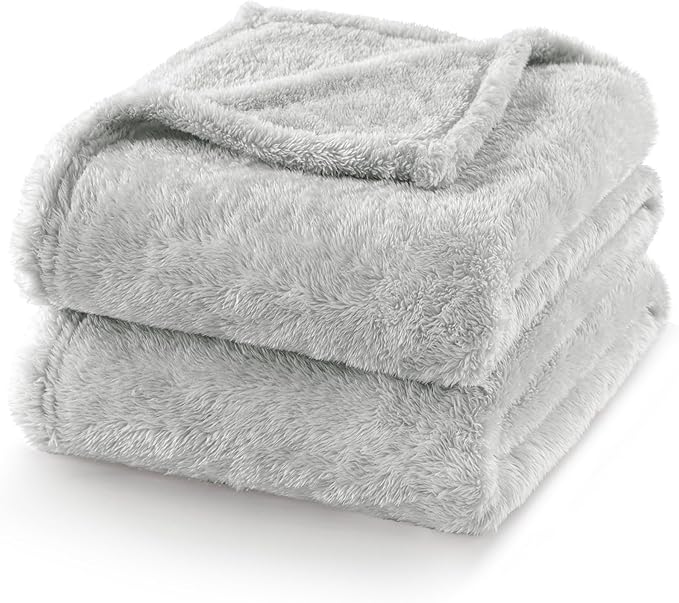 Exclusivo Mezcla Plush Fuzzy Fleece Bed Blanket Queen Size, Super Soft, Fluffy and Warm Blankets for Couch, Bed, All Season (Light Grey, 90x90 Inches)