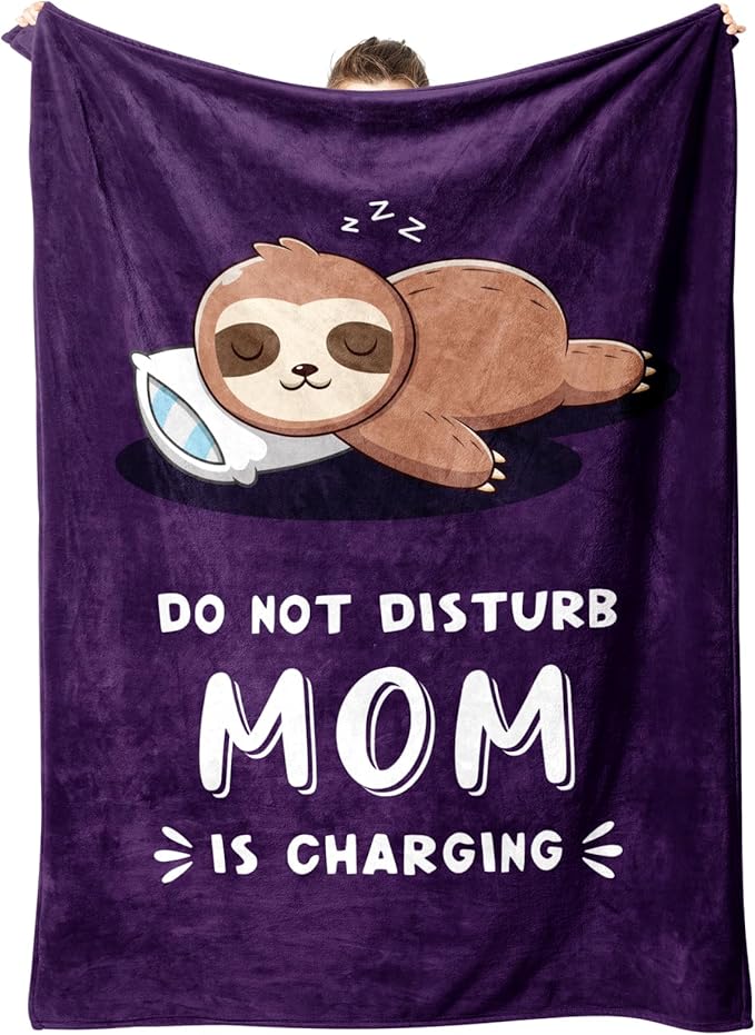 Funny Gifts for Mom Mothers Day, Mom is Charging Sloth Blanket, Birthday Gifts for Moms from Daguther Son, Moms Gift for Christmas, Soft Sloth Throws Blanket for Mother 60" x 80"