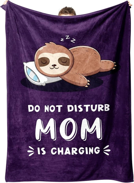 Funny Gifts for Mom Mothers Day, Mom is Charging Sloth Blanket, Birthday Gifts for Moms from Daguther Son, Moms Gift for Christmas, Soft Sloth Throws Blanket for Mother 60" x 80"
