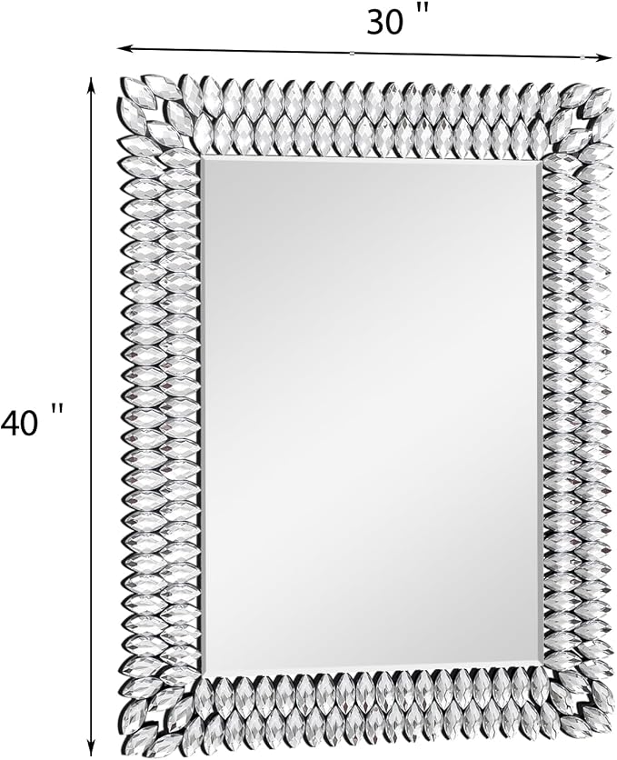 30x40 Inch Rectangle Mirrors for Wall Decor, Luxury Diamond Entryway Mirrors for Wall, Silver Decorative Mirror for Living Room, Bedroom, Bathroom, Dining Room, Fireplace - Image 2