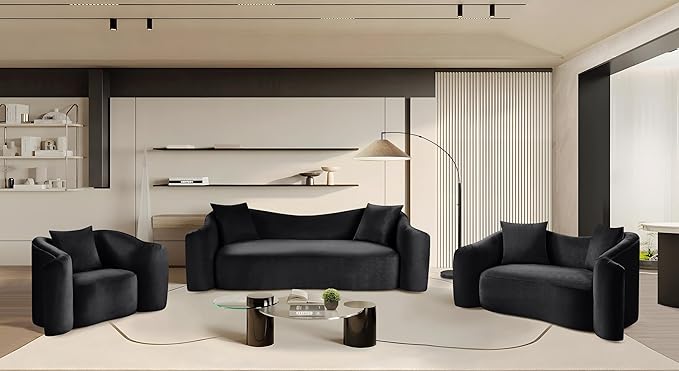 Meridian Furniture 44052Black-S Destin Collection Modern | Contemporary Sofa with Ultra Luxe Black 460 GSM Velvet, Rich Curves, 91" W x 34.5" D x 31" H, Black