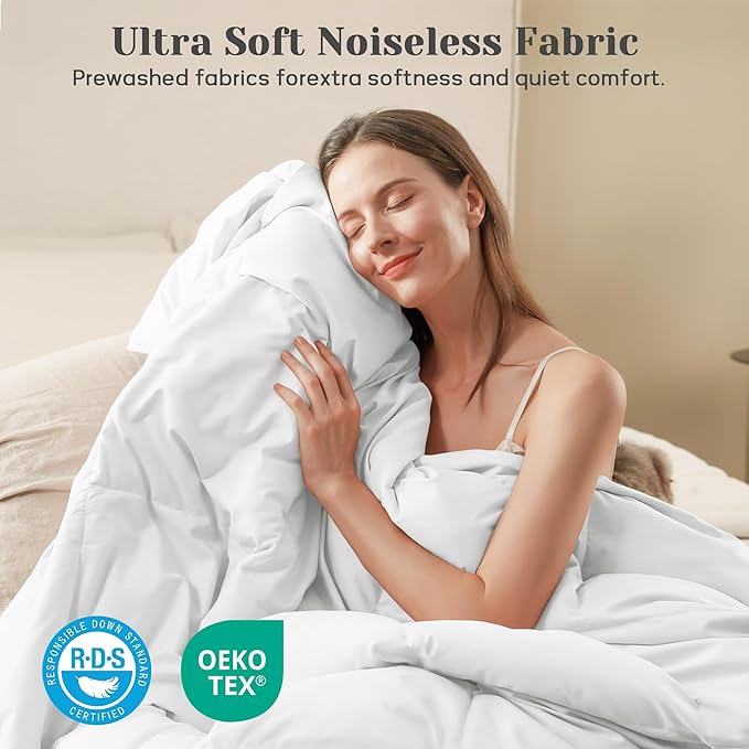 Joysoul Twin Size Down Comforter - All Season Ultra Soft Goose Down & Feather Fiber Fill, Luxury Hotel White Duvet Insert with Corner Tabs (68" X 88")