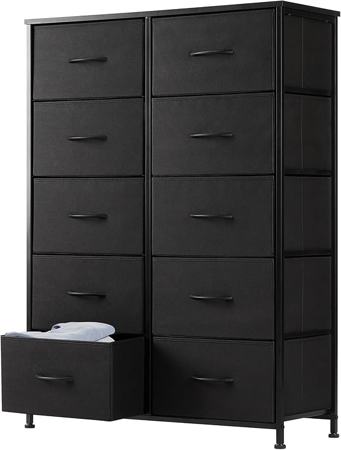 DUMOS Dresser for Bedroom, 10 Storage Drawers, Wide Fabric Closet Chests Organizer Tower Furniture with Wooden Top Metal Frame for Clothes, Guest Room, Living Room, Hallway, Entryway by DumosLifestyle