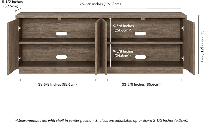 Henn&Hart Fluted TV Stand for TVs up to 75" with 2 Concealed Ribbed Storage Cabinets and Adjustable Shelves for Living Room, Family Room, or Office, Weathered Gray - Image 9