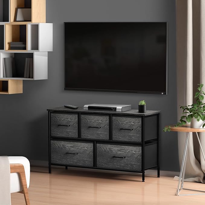 Sorbus Dresser with 5 Faux Wood Drawers - Wide Storage Unit Chest Organizer for Clothes - Bedroom, Living Room, Closet, & Dorm TV Stand Furniture - Steel Frame, Wood Top, & Easy Pull Fabric Bins - Image 2