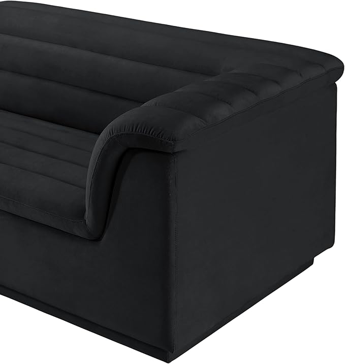 Meridian Furniture 194Black-Sectional Cascade Collection Modern | Contemporary Modular Sectional with Soft Black Velvet Fabric, Deep Channel Tufting, Curved Arms, 148" W x 80" D x 28" H, Black