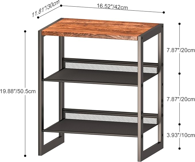 CHEMPFR Narrow 3-Tier Shoe Rack, Slim Space-Saving Shelf with Decorative Wood Top & Steel Mesh, Entryway/Closet/Dorm Organizer, 16.5x11.8x19.8 Inches - Image 3