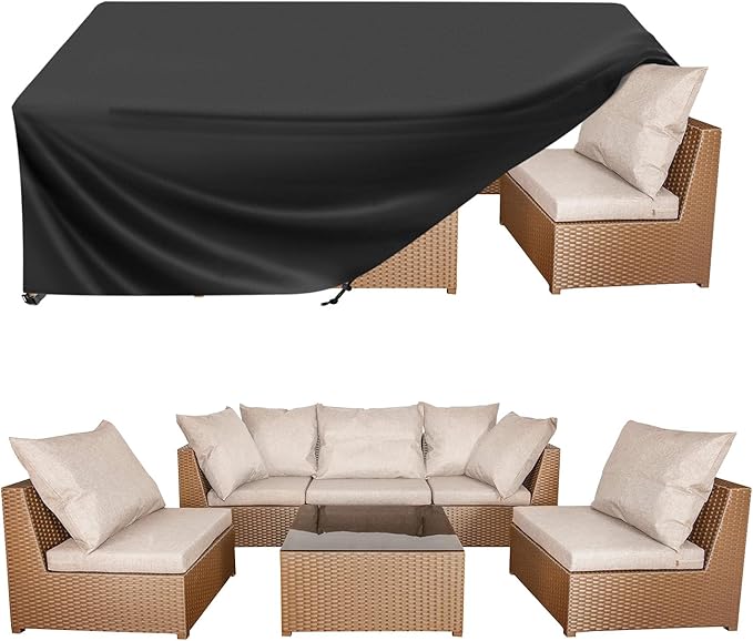 BALEINE Patio Furniture Covers, Outdoor Furniture Covers Waterproof, Heavy Duty Oxford Patio Table Cover for Outdoor Table, Chair, Sofa, Desk (Black, 98"L x 78"W x 28"H) by BALEINE