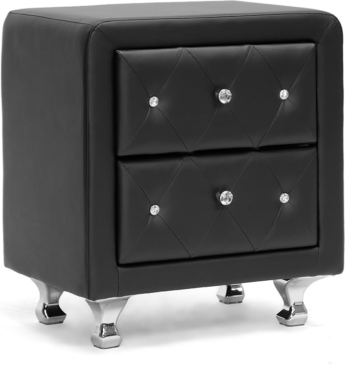 Baxton Studio Stella Crystal Tufted Upholstered Modern Nightstand, Black by BaxtonStudio